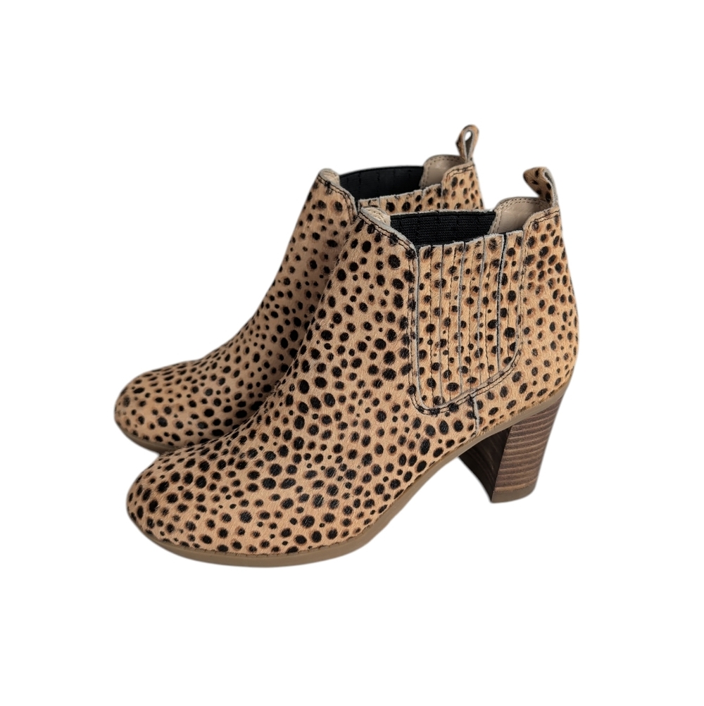 Dr. Scholl's London Leather Calf Hair Leopard Print Ankle Booties 6.5M Tan Brown